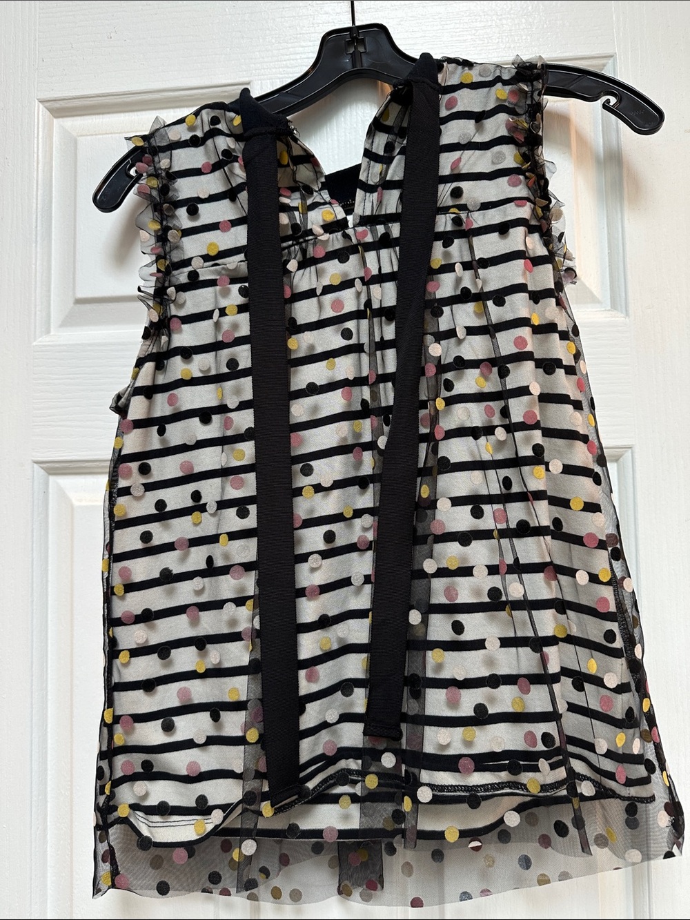 Maeve Sheer Polka Dot Sleeveless Top in Black, Pink, Yellow & White - Picture 4 of 4